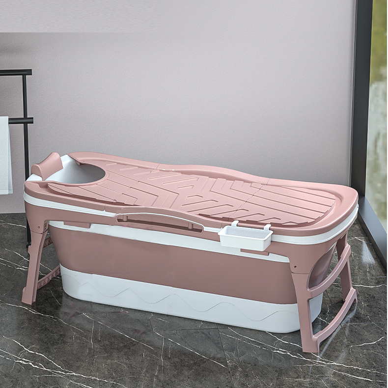 Portabelt Badkar - Ihopfällbart och Lättviktigt med Borttagbart Lock - 143cm rosa